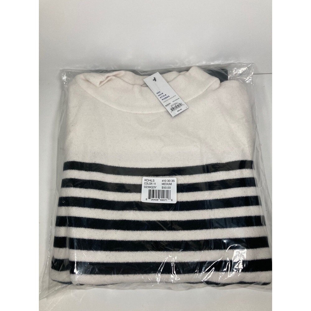 APT 9 Women’s Size M Funnel Neck Pullover Black & White Striped Sweater  NWT - Picture 3 of 3